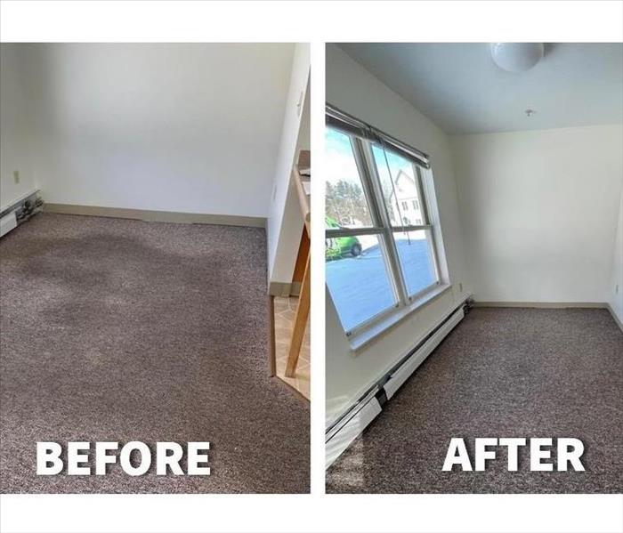 Side by side photo of carpets before and after cleaning.